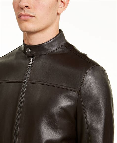 michael kors mens gray leather jacket|Michael Kors leather jacket macy's.